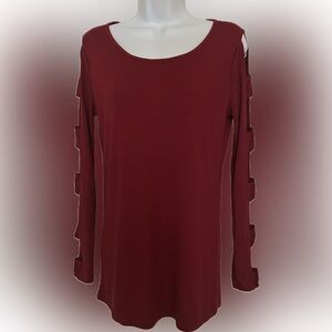 Burgundy Long Sleeve Top with Cut-Out Details S